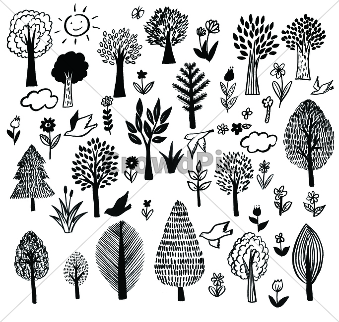 나무,나무그림,plant,식물,허브,herbs,꽃,꽃그림,먹그림,흑백,흑백그림,구름,해,햇님,태양,새,풀,그래픽,일러스트레이션,graphic,illustration