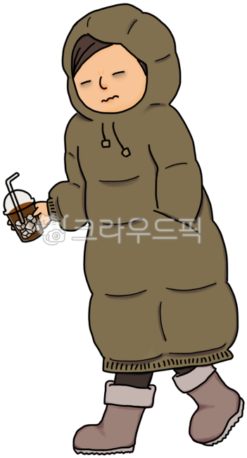 Im dying,Ice americano,padding,I dont want to work,ugg boots,long padding,employee,hood,coat,dark circles,stale,person,Adult,clothing,devastated,man,iced coffee