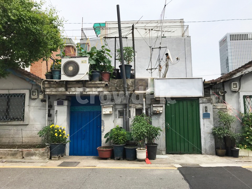서울,대문,주택,용산,건물,집,꽃,화단,building,seoul,gate,blue,green,파랑,초록