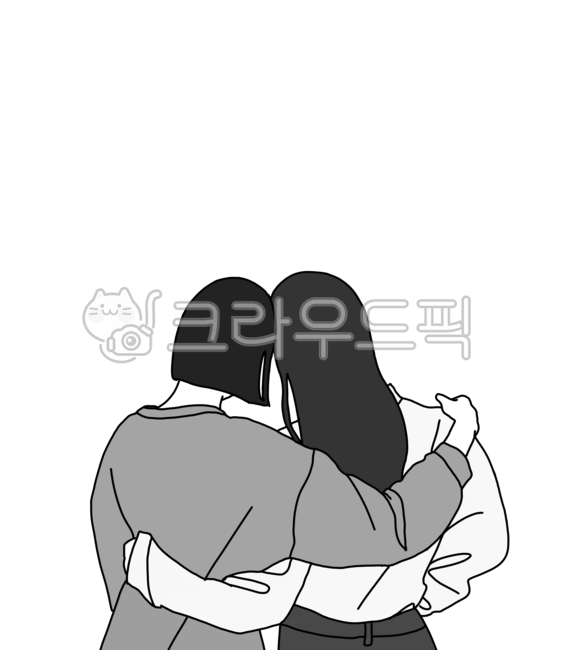 친구,친구뒷모습,뒷모습,여자일러스트,친구일러스트,어깨동무,일러스트,여자,여학생,여직원,단발,긴머리,장발,여자둘,여자둘뒷모습,여자뒷모습,의리,우정,화해,위로,용서,사이좋은,커플,동성애자,흑백,blackandwhite,girls,women