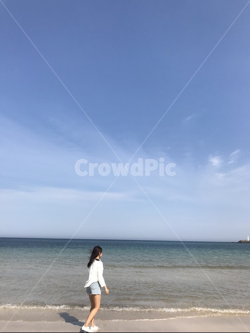제주도,바다,여름,여자,푸른하늘,뒷모습