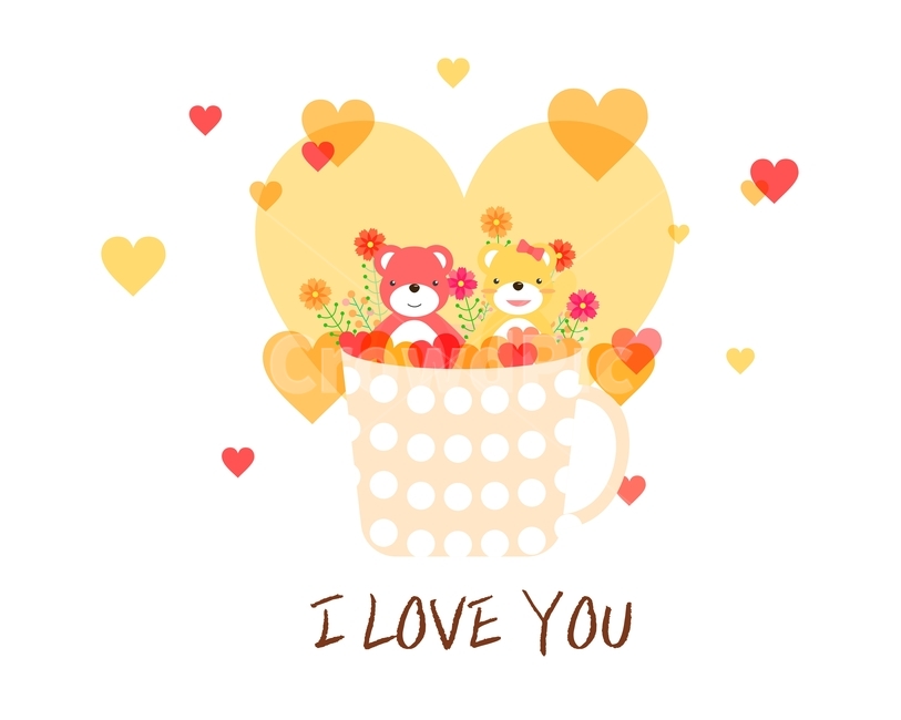 하트,곰,곰인형,컵,꽃,사랑,이벤트,기념일,커플,감정표현,기분,feeling,emotion,그래픽,일러스트레이션,graphic,illustration