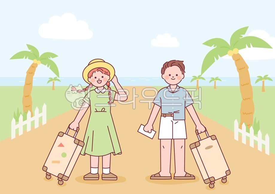outline,simple,simple,illustration,travel,vacation,summer,tropical,overseas travel,fun,cute,people,traveler,tourism,carrier,background,palm tree,honeymoon,luggage