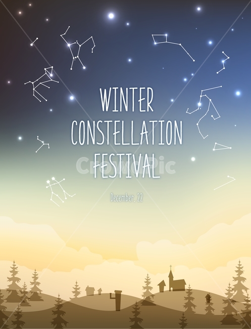 별자리,하늘,별,나무,숲,마을,집,언덕,겨울,계절,winter,season,야경,밤,풍경,nightscape,night,landscape,축제,행사,festival,carnival,event,그래픽,일러스트레이션,graphic,illustration