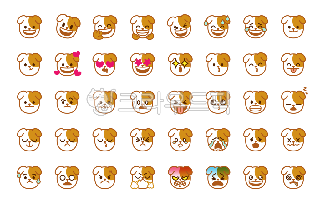 이모지,이모티콘,동물이모지,감정,스탬프,스티커,동물얼굴,emoji,emotion,emoticon,이모션,희노애락,아이콘,동물아이콘,기쁨,슬픔,당황,세트,화남,하트,눈물,땀,분노,환희,graphic,vector,강아지,개