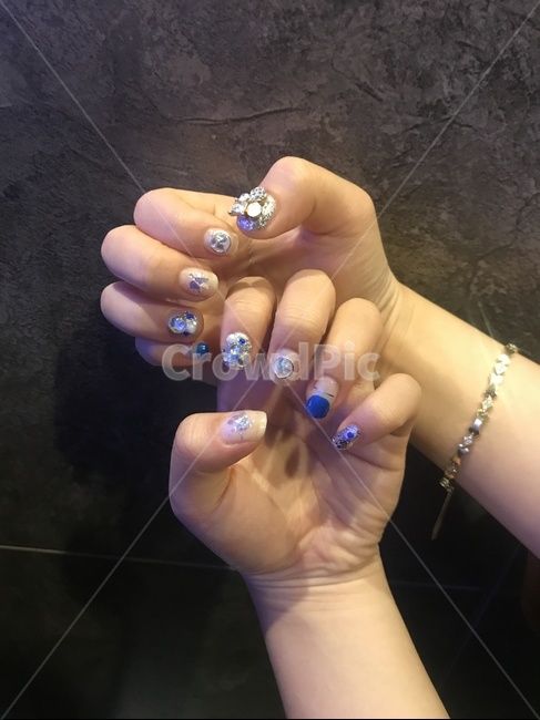 Partnail,summer nails,Silver foil nails,nail art,blue nail,Parts Stone,Siwon Nail