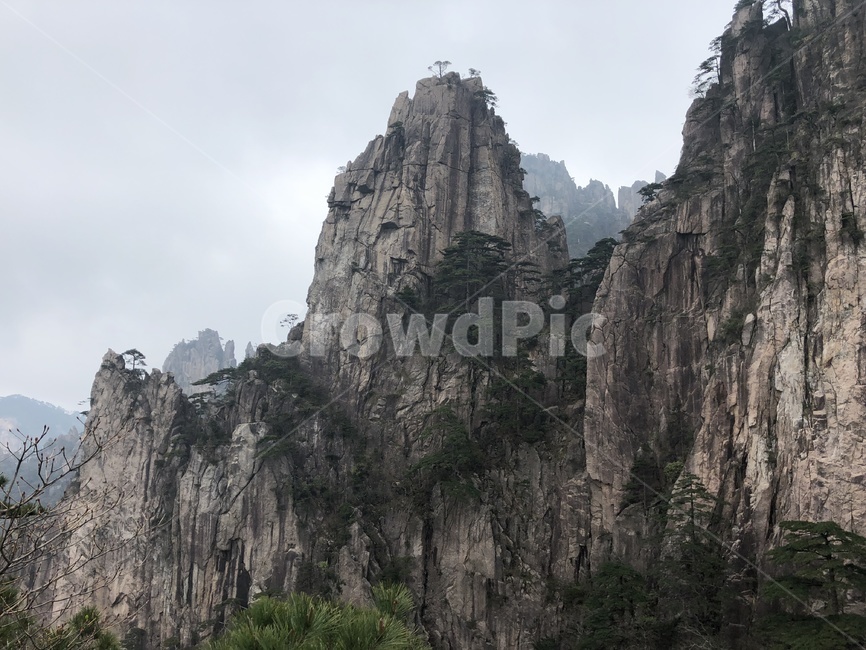 중국,황산,자연풍경,산맥,절벽
