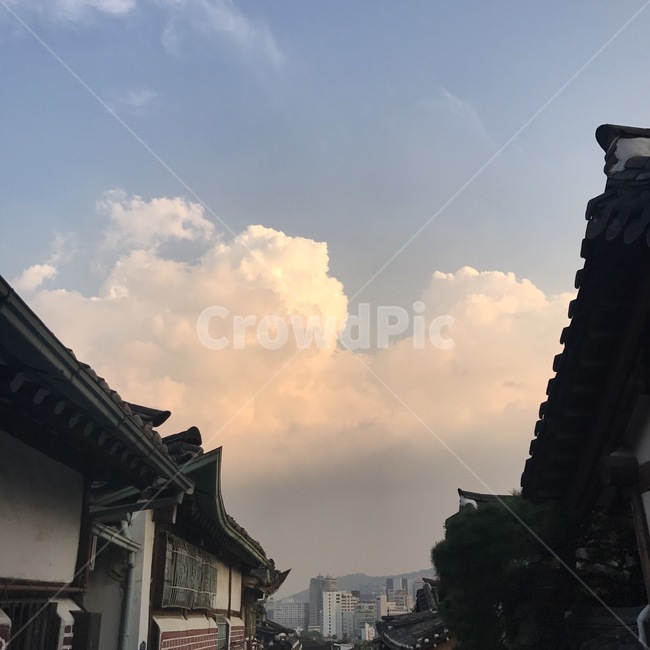 하늘,구름,한옥,한옥마을,노을,sky,cloud,koreanstylehouse,sunset,blue,white