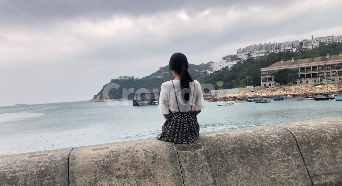 홍콩바다,스탠리베이,바닷가,뒷모습,여자,사람,인물,인간,human,person,여성,여자,woman,female,lady