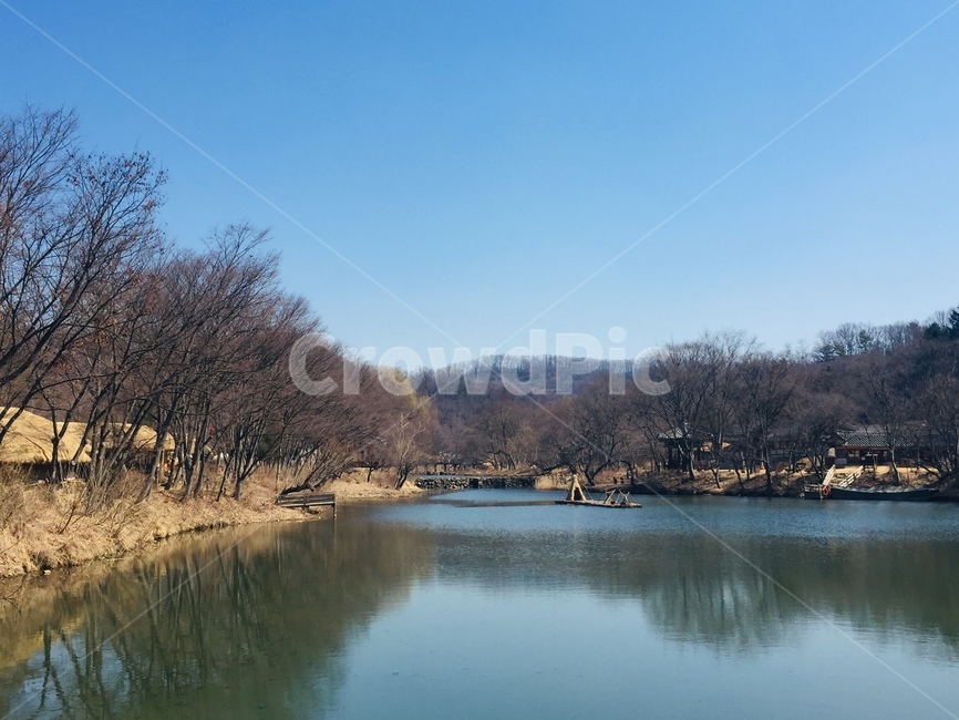 한국민속촌,강,풍경,늦겨울,파란하늘