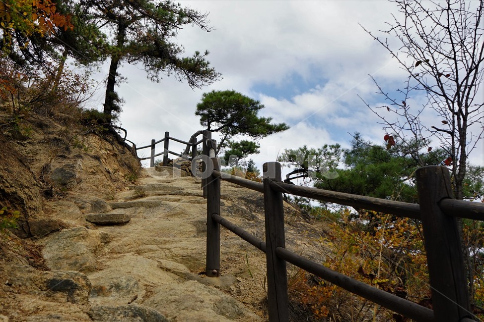 산,나무,숲,자연,녹새,하늘,파란,가을,mountain,trees,forest,오르막길,granite,등산,climbing,healing,한적함,자연,풍경,nature,landscape,handrail,난간,banister