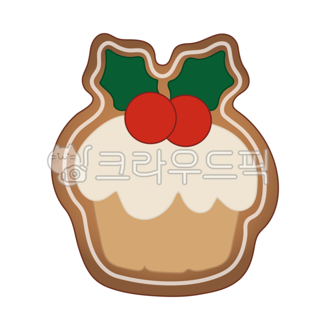 크리스마스,쿠키,비스킷,과자,컵케익,빵,머핀,잎사귀,베리,과일,크림,흘러내리는,아이싱,슈가,설탕,빨간열매,초록,녹색,그린,일러스트,클립아트,디자인,그래픽,귀여운,12월,겨울,휴일,홀리데이