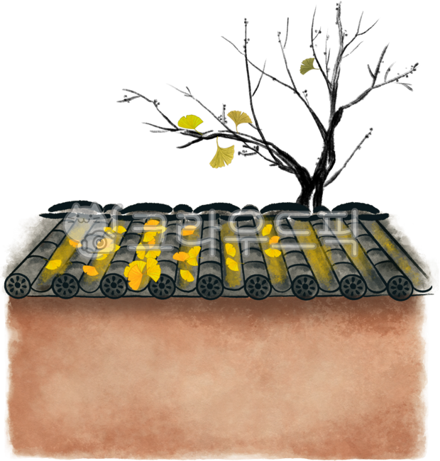 한옥,기와,기와지붕,지붕,은행나무,가을,가을은행,노란단풍,기와집,담장,토담,담장배경,황토벽,한옥담장,가을이미지,전통회화,전통그림,민화,전통,단풍,은행잎