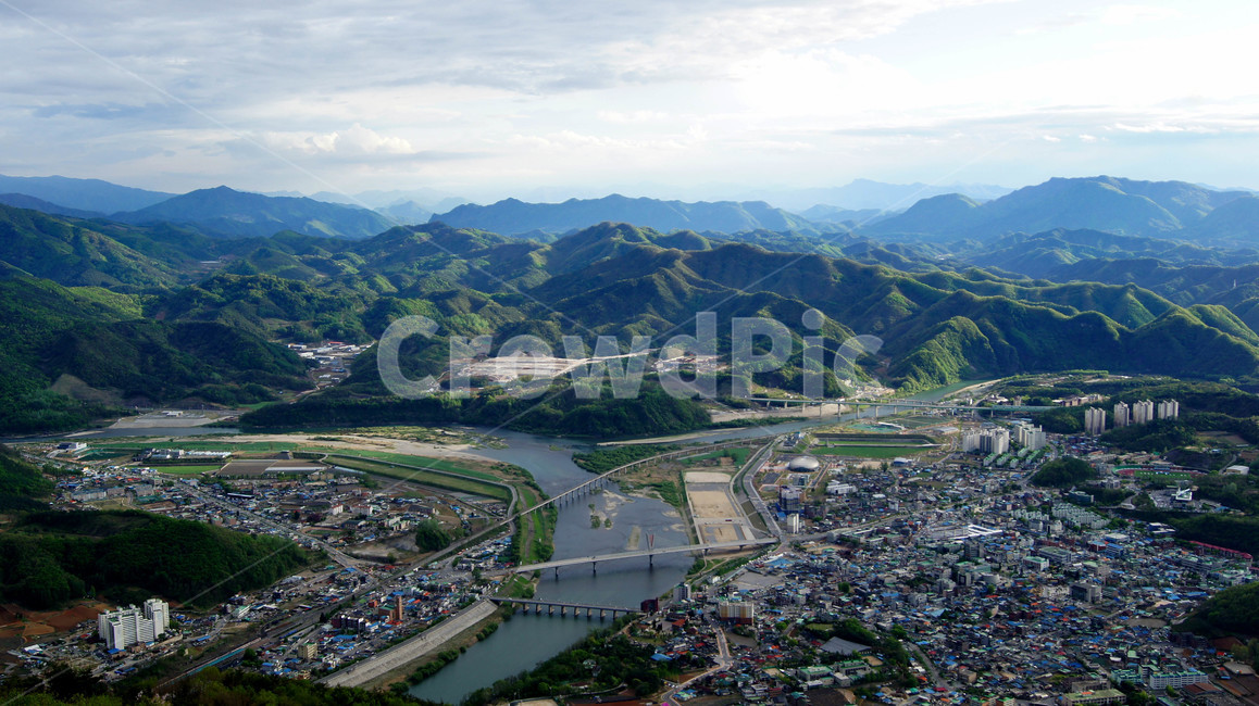 Gangwondo,sky,mountain,mountain shadow,Yeongwol,Panoramic view of Yeongwol