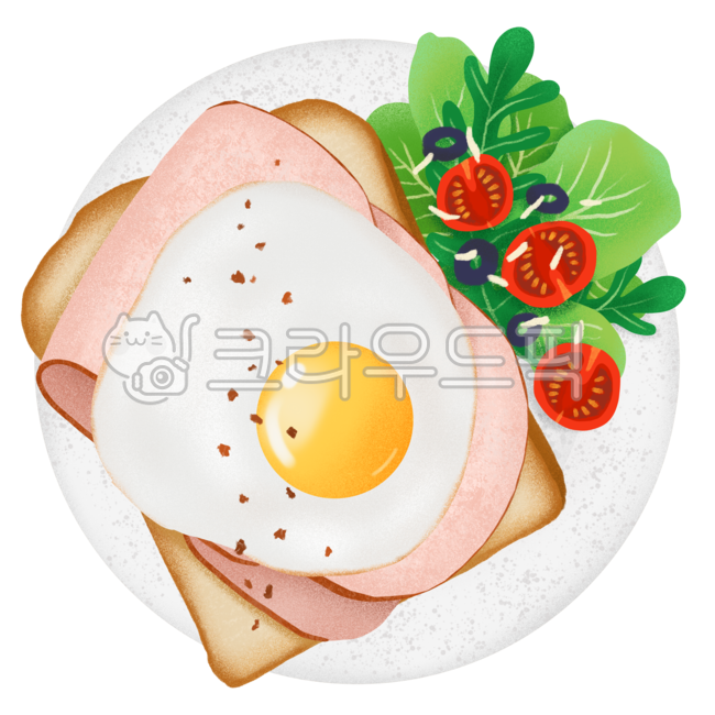 브런치,오픈샌드위치,샌드위치,토스트,계란,달걀,계란후라이,달걀후라이,음식,요리,식사,써니사이드업,카페메뉴,카페,올리브,방울토마토,샐러드,빵,식빵,베이커리,그릇,접시,식기,플레이팅,음식일러스트,브런치일러스트,카페일러스트,햄,슬라이스햄,햄토스트,후추