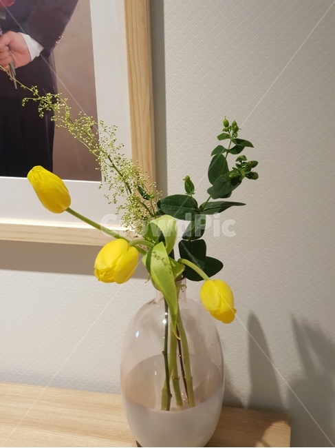 꽃,꽃병,장미,원목,나무,인테리어,노란꽃,튤립,액자