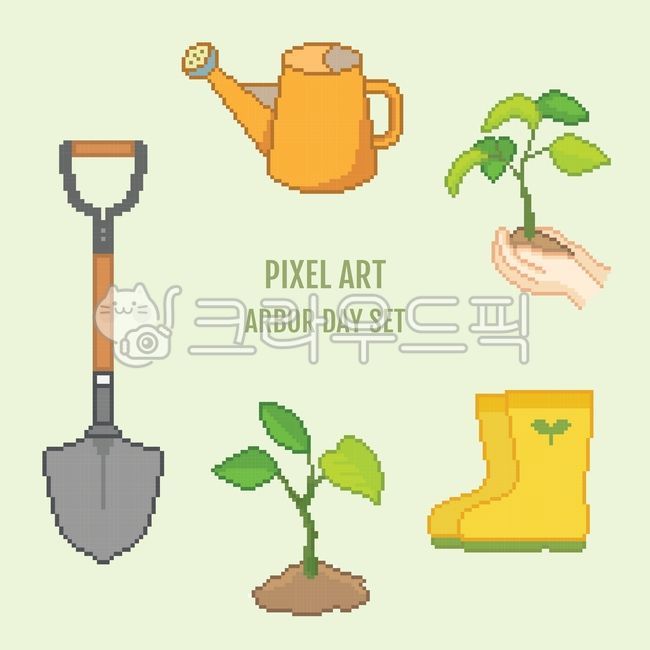 Arbor Day,tree illustration,environment,Arbor Day illustration,Arbor Day elements,pixel art,pixel drawing,tree,gardening,campaign,environmental protection,nature,seedling,seedlings,tree planting day,tree planting,arborday,tree,trowel,gr