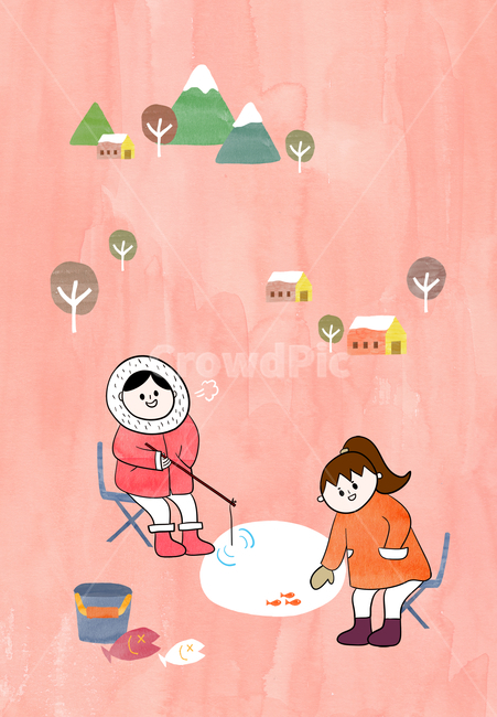 얼음낚시,여자,남자,물고기,산,나무,겨울,감성,겨울,계절,winter,season,스포츠,레저,운동,sports,leisure,exercise,그래픽,일러스트레이션,graphic,illustration