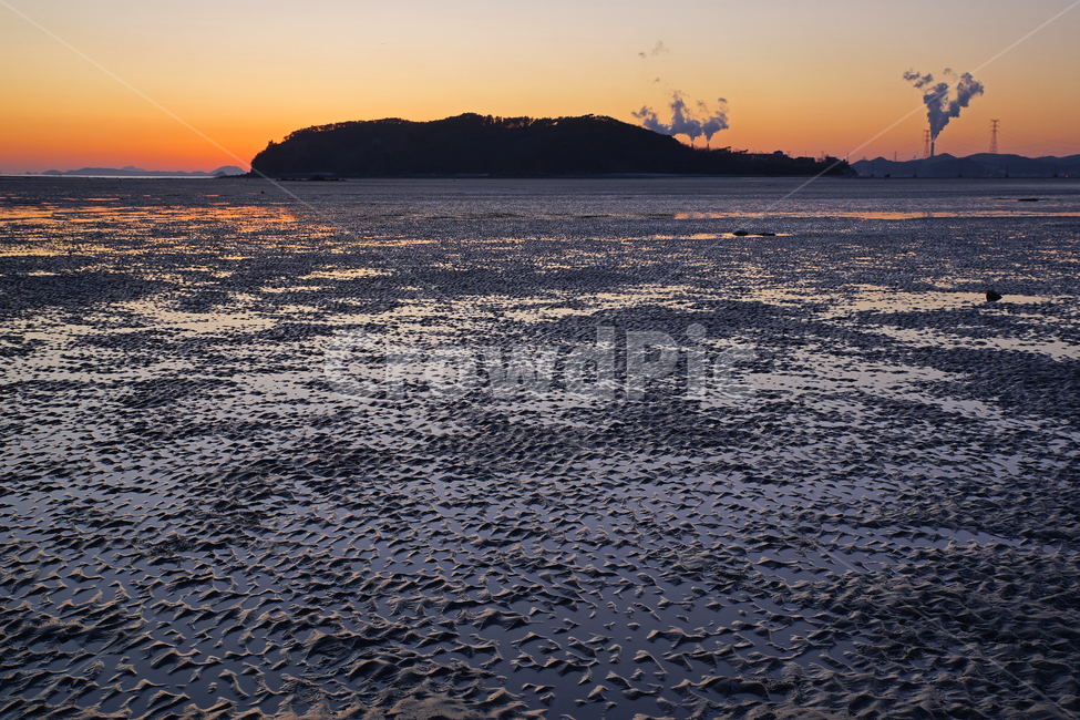 선재도,일몰,석양,측도,연기,섬,노을,바다,갯벌,썰물,자연,풍경,nature,landscape