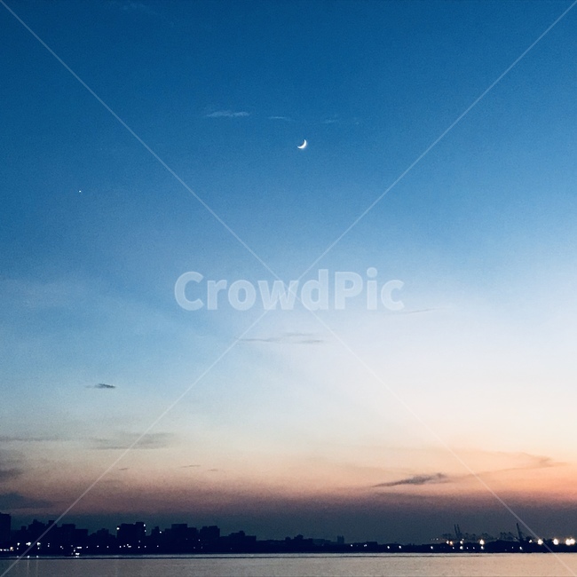 하늘,달,단수이,대만,해질녘,자연,풍경,nature,landscape,outdoors,옥외