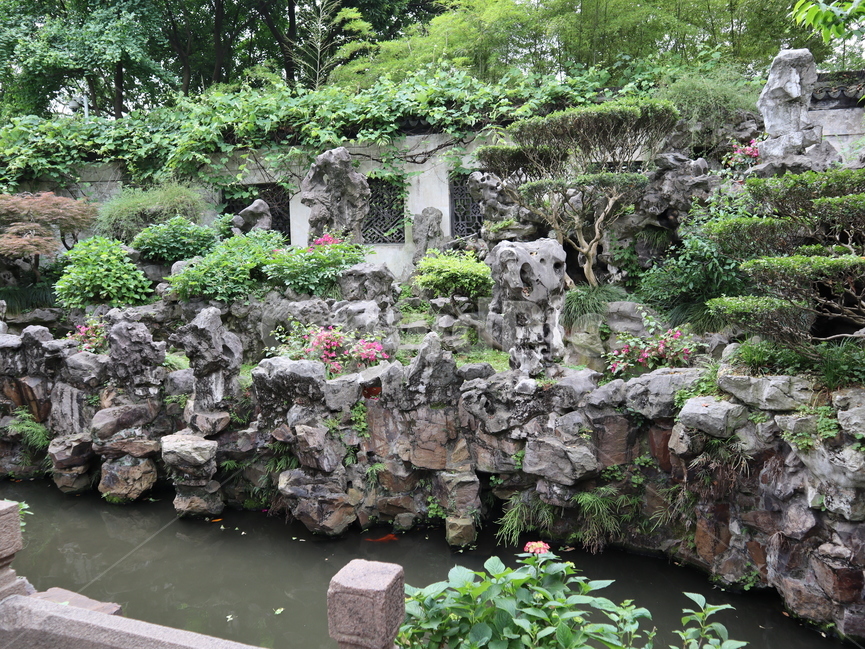 상하이,예원,연못,나무,건축물,돌,정원,outdoors,옥외,shanghai,pond