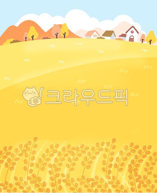 Autumn,autumn illustration,autumn fields,countryside,small house,autumn leaves,rice,barley,harvest,grain,nature