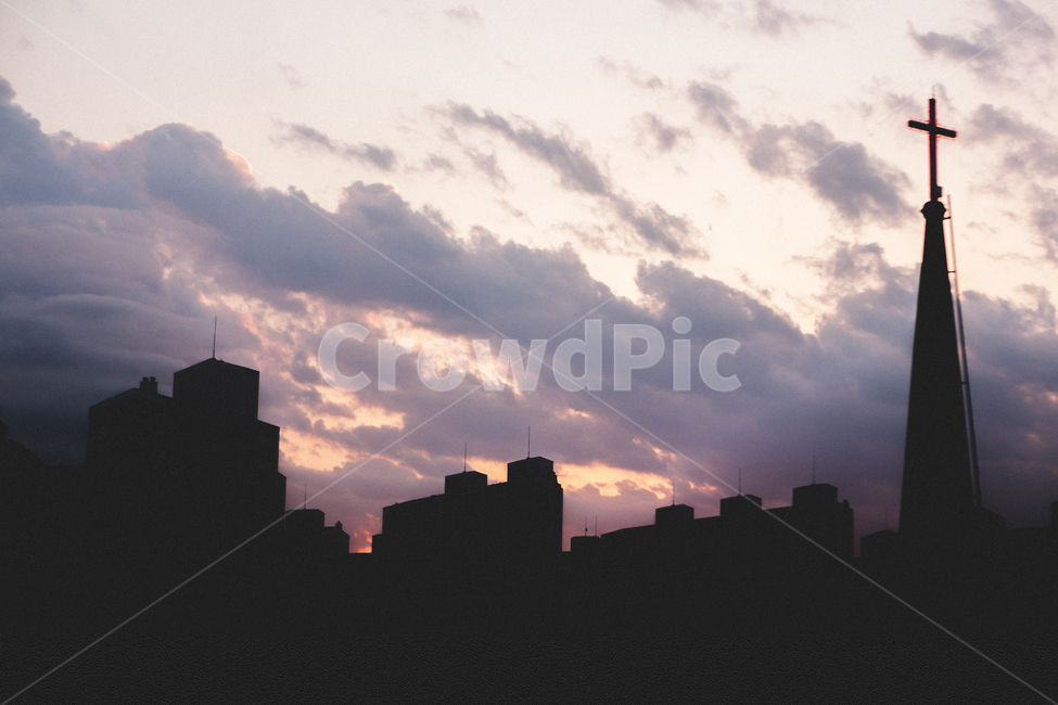 교회,십자가,구름,저녁,sky,하늘,자연,nature,outdoors,옥외,붉은하늘,새벽,dawn,황혼