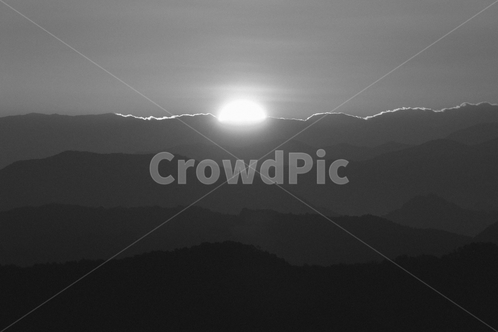 일출,흑백사진,아침,햇살,산정상,옥정호,자연,풍경,nature,landscape,흑백,모노톤,monochrome,black and white,flare,플레어,light,빛,outdoors,옥외
