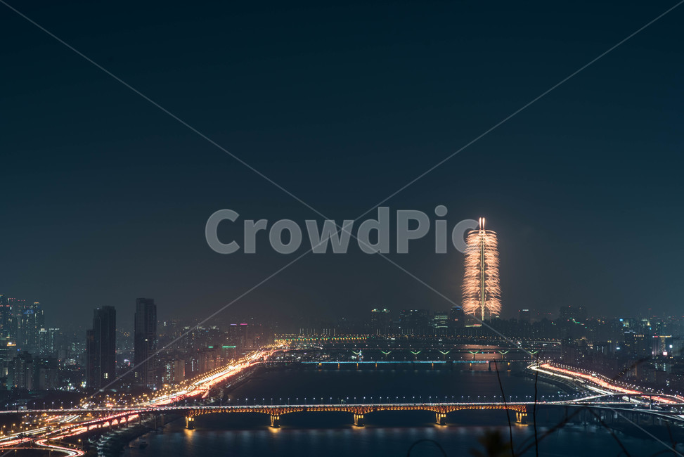제2롯데타워,한강,야경,불꽃,풍경