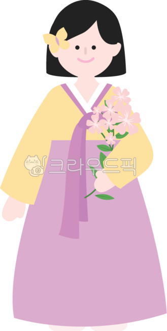 소녀,한복,한복일러스트,한복소녀,꽃,광복,통일,예절,추석,설날,전통,전통의상,한국,한국일러스트,전통일러스트,png
