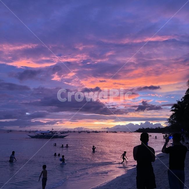 실루엣,자연,일몰,붉은하늘,노을,바다,sea,sky,sunset,배,아이,사람