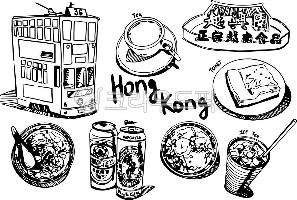 라인드로잉,손그림,핸드드로잉,선드로잉,미술,아트,카툰,만화체,선,여행,홍콩,홍콩여행,차,토스트,홍콩음식,밀크티,맥주,국수,만두국