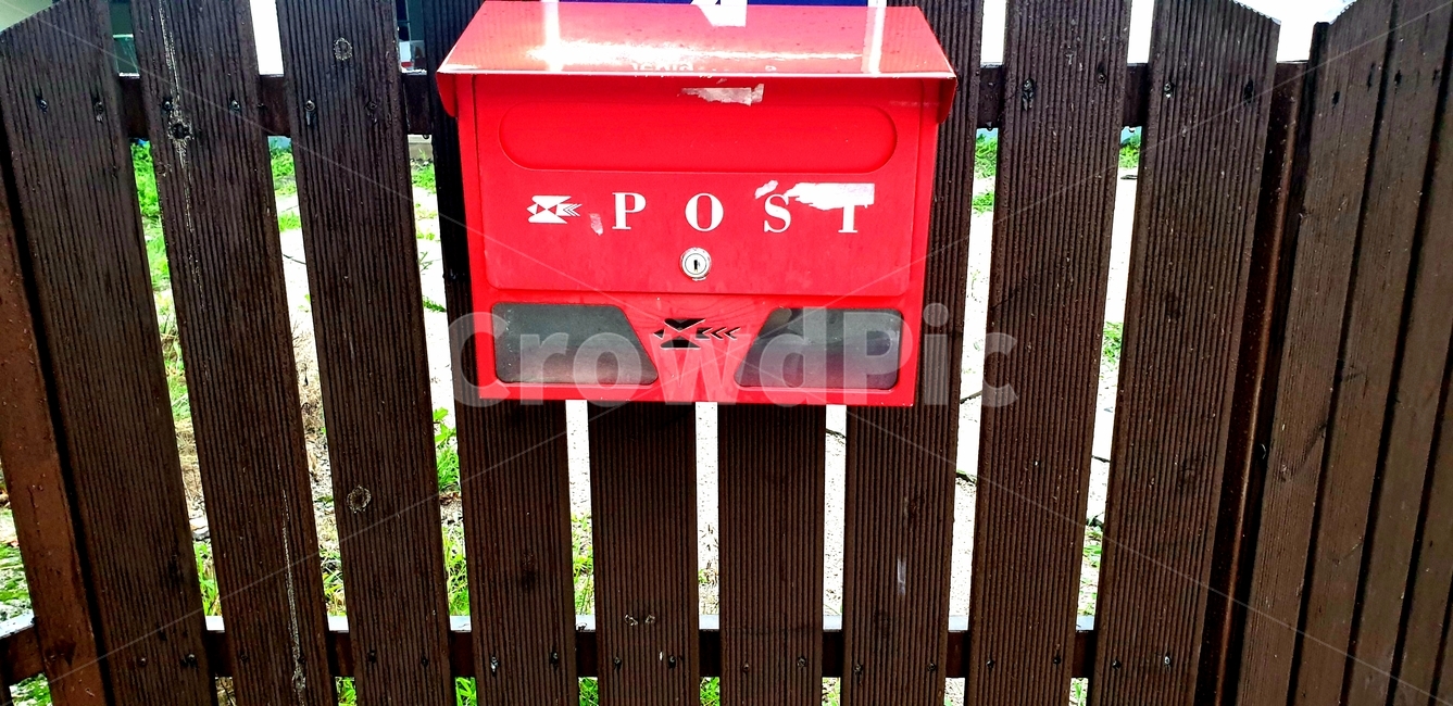 rain,mailbox,postbox,wooden fence,red mailbox,fence