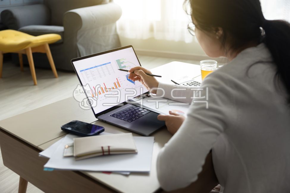 재택근무,원격근무,홈오피스,컴퓨터,노트북,비즈니스우먼,직장인,회사원,여성,필기,한국인,가정,집,거실,주택,작업,창가,방,테이블,비즈니스,밝음,스크린,실내,앉아있는,전략,원격,역광,프로젝트,회사,통신
