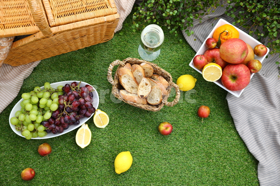 spring accessories,Accessories,baguettes,fruit,fruit basket,picnic,lemons,apples,wine,grapes