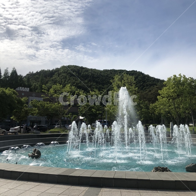 분수,산,하늘,풍경,시원