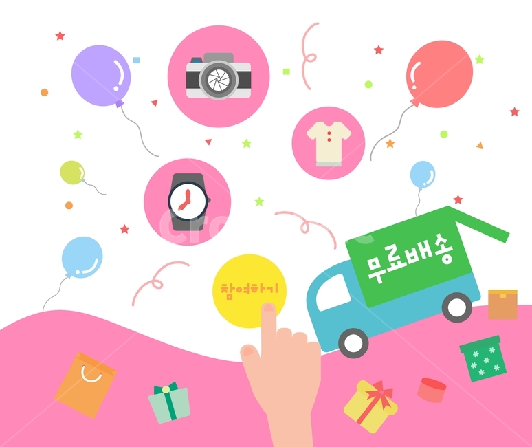 카메라,풍선,시계,옷,선물상자,쇼핑백,트럭,배송,손,쇼핑,이벤트,팝업,배너,쇼핑,shopping,그래픽,일러스트레이션,graphic,illustration