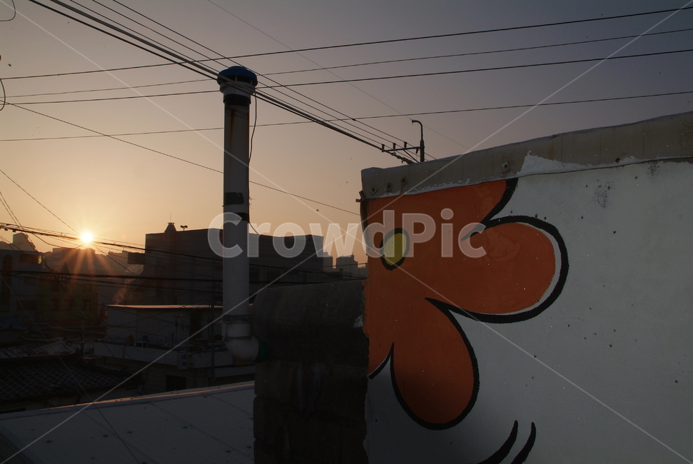 아침,골목,일출,벽화,전봇대,일출풍경,골목길,철거,재개발,시골,마을,풍경,landscape,country,rural,town