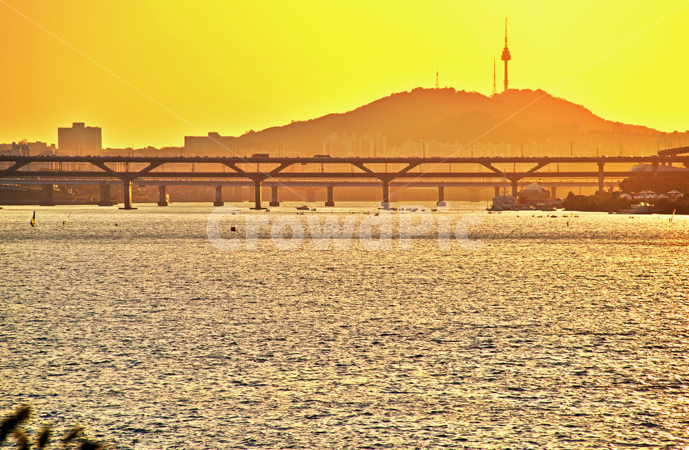 일몰,석양,한강,청담대교,영동대교,남산,남산타워