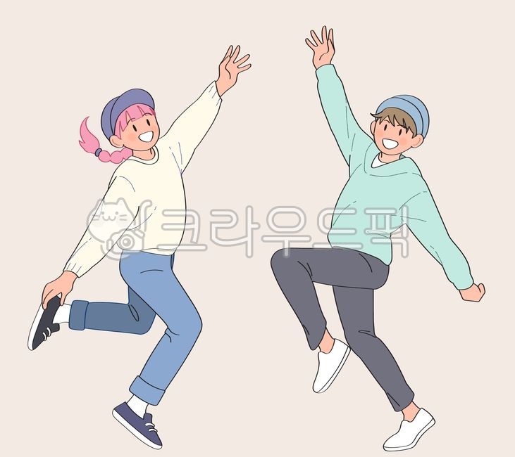 일러스트,벡터,춤,동작,활기,즐거움,행복,초등학생,하이파이브,즐거운,친구,신학기,입학