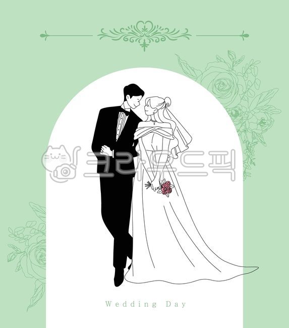 웨딩,결혼,신랑,신부,사랑,커플,빈티지,프레임,꽃,부케,웨딩드레스,드레스,턱시도,정장,나비넥타이,초대장,이벤트,손그림,핸드드로잉,우아한,고딕,장미,라인드로잉,세레모니,행복,초대,카드,플로랄,라인아트,라인,선,일러스트,사람두명,부부,부부의날,결혼식,로맨스,그린,녹색