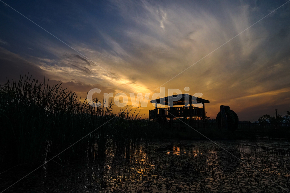 석양,노을,정자,물레방아,공원,풍경,해넘이,반영,자연,풍경,nature,landscape,한국자연풍경,한국자연경관,korea nature landscape,실루엣,그림자,silhouette,shadow