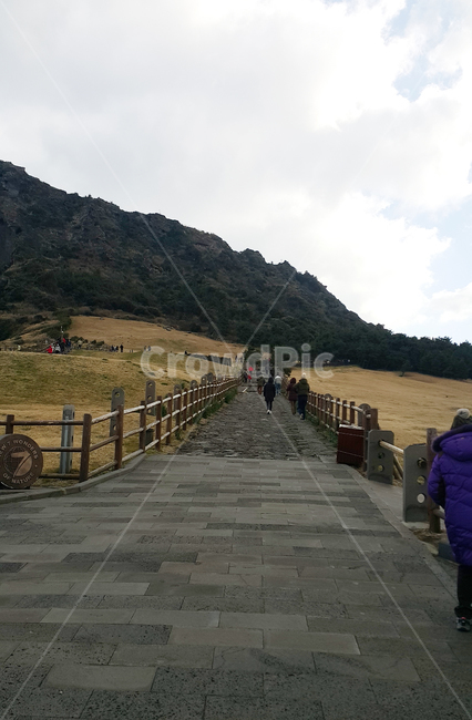 제주도,일출봉,하늘,구름,언덕,울타리,잔디,오르기,오름,사람들,관광,섬,산,풍경,경치,jeju