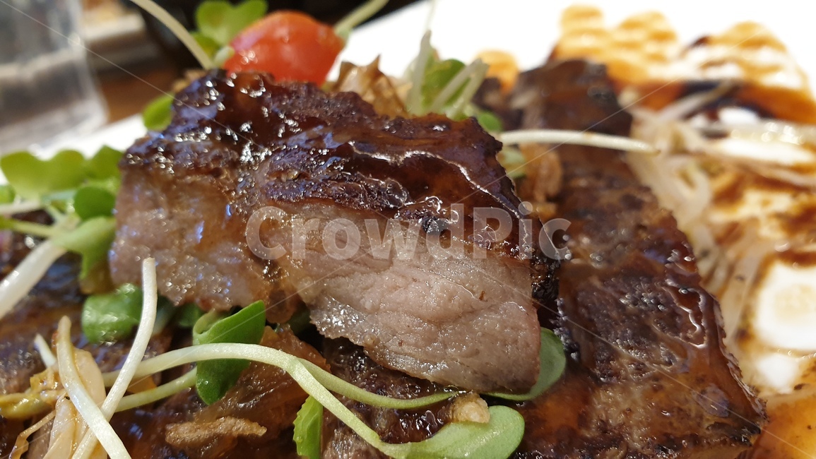 스테이크,일식,무순,무새싹,소고기,부채살,등심,식사,food