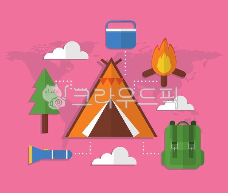 tent,pine tree,icon,sign,bag,tourism,plate,ice box,cloud,world,flat,kit,drawing,fire,vector,world map,campfire,Camping,flashlight,map,tree,photo,fork,knife,painting,compass,backpack,illustration,travel,aid,first,object