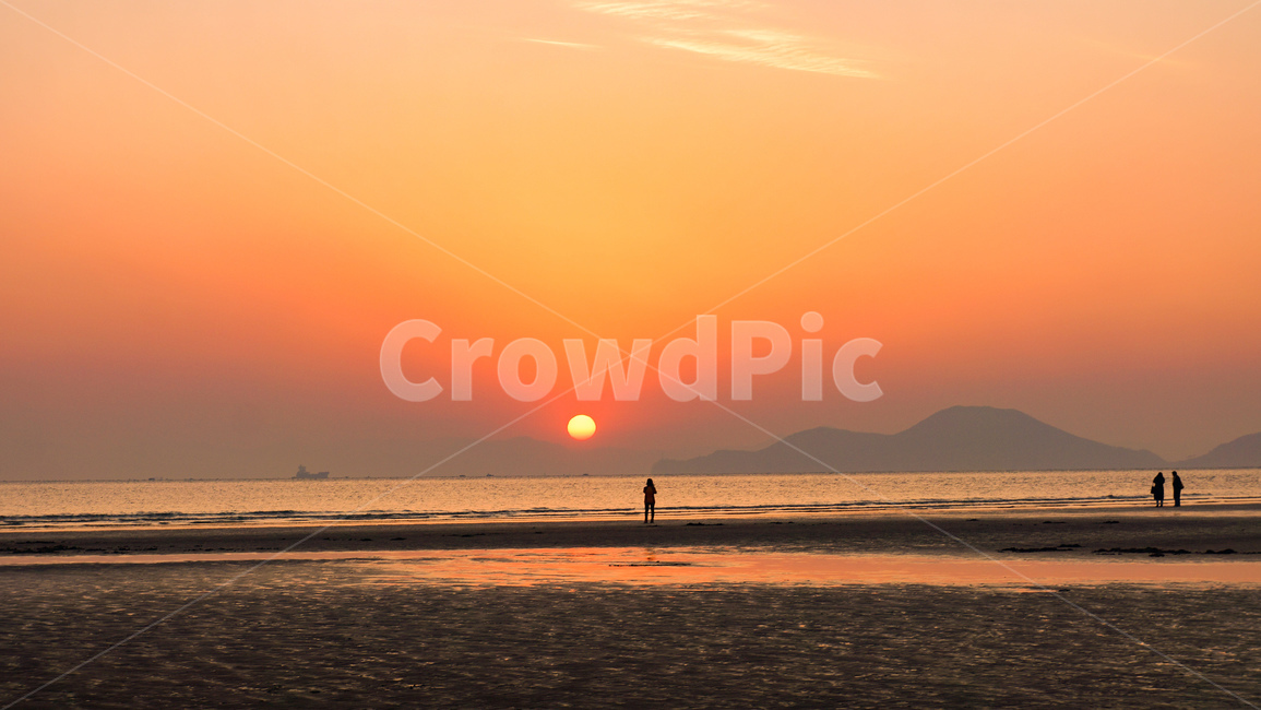 부산,다대포,석양,노을,바다,바닷가,역광,반영,모래사장,붉은노을,태양,그라데이션,그레디언트,파도,해안,산책