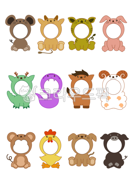 12지간,12지신,12동물,띠별얼굴합성,가축,동물얼굴합성,가축얼굴합성,생일별얼굴합성,탄생일얼굴합성,얼굴합성,png,쥐,소,호랑이,토끼,청룡,뱀,말,양,원숭이,닭,병아리,개,강아지,돼지,피그,유치원,어린이집,탄생일,생일얼굴합성,라벨,스티커,마스코트,캐릭터