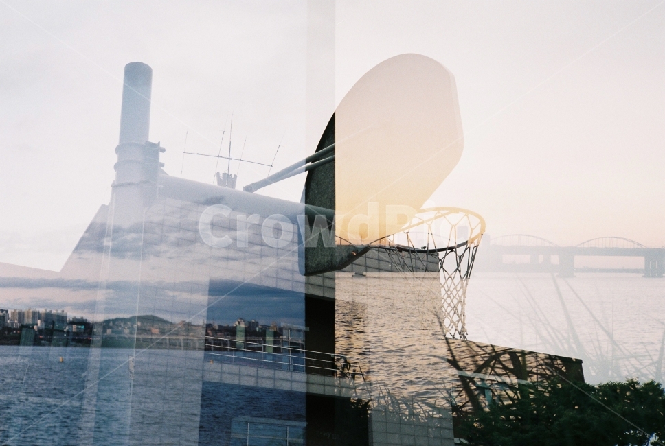 건물,농구,농구골대,노을,다중노출,이중노출,필름,필름사진,도시,풍경,city,landscape,스포츠,레저,운동,sports,leisure,exercise,감성,sensible,feeling