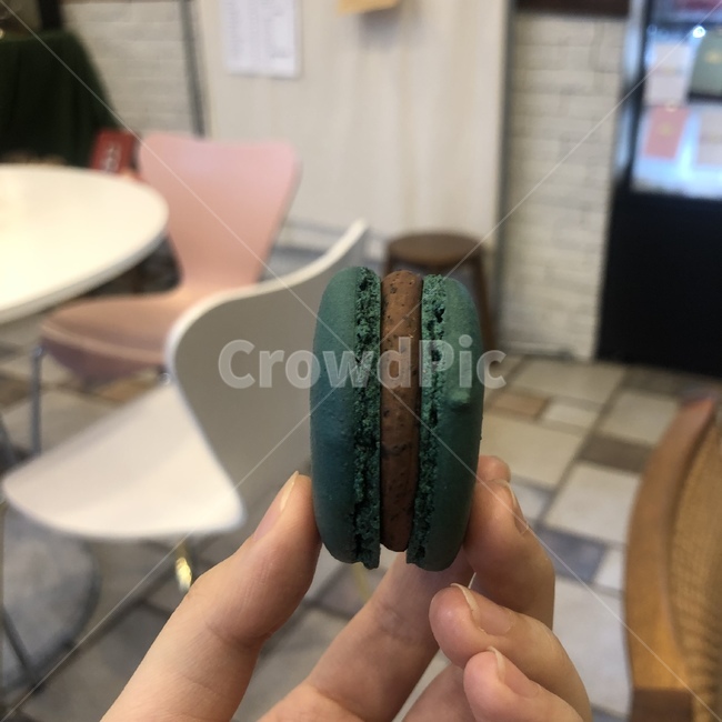 마카롱,카페,민트,초코,색감