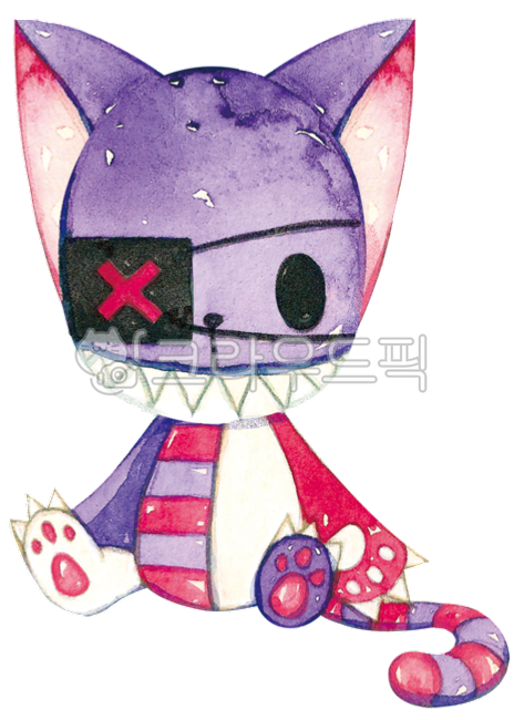 Decorating a diary,clipart,doll,hand drawing,sticker,Good Note,eye patch,character,Dakku,cat,Watercolor,Halloween